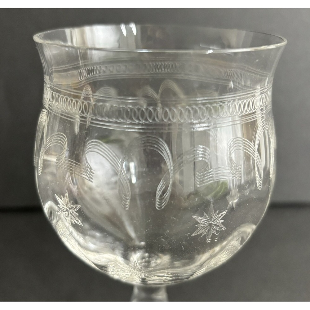 2 Franciscan Tiffin Needle Etch Wine Glasses Optic Chain Stars & Stripes Design - Picture 2 of 7